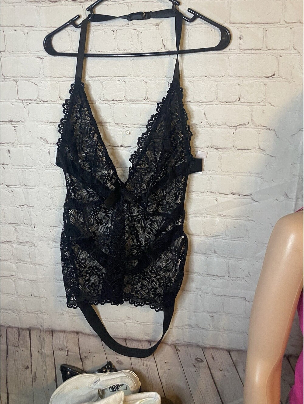 Lace Teddy Top Womens XXXL Black Plunge Neckline